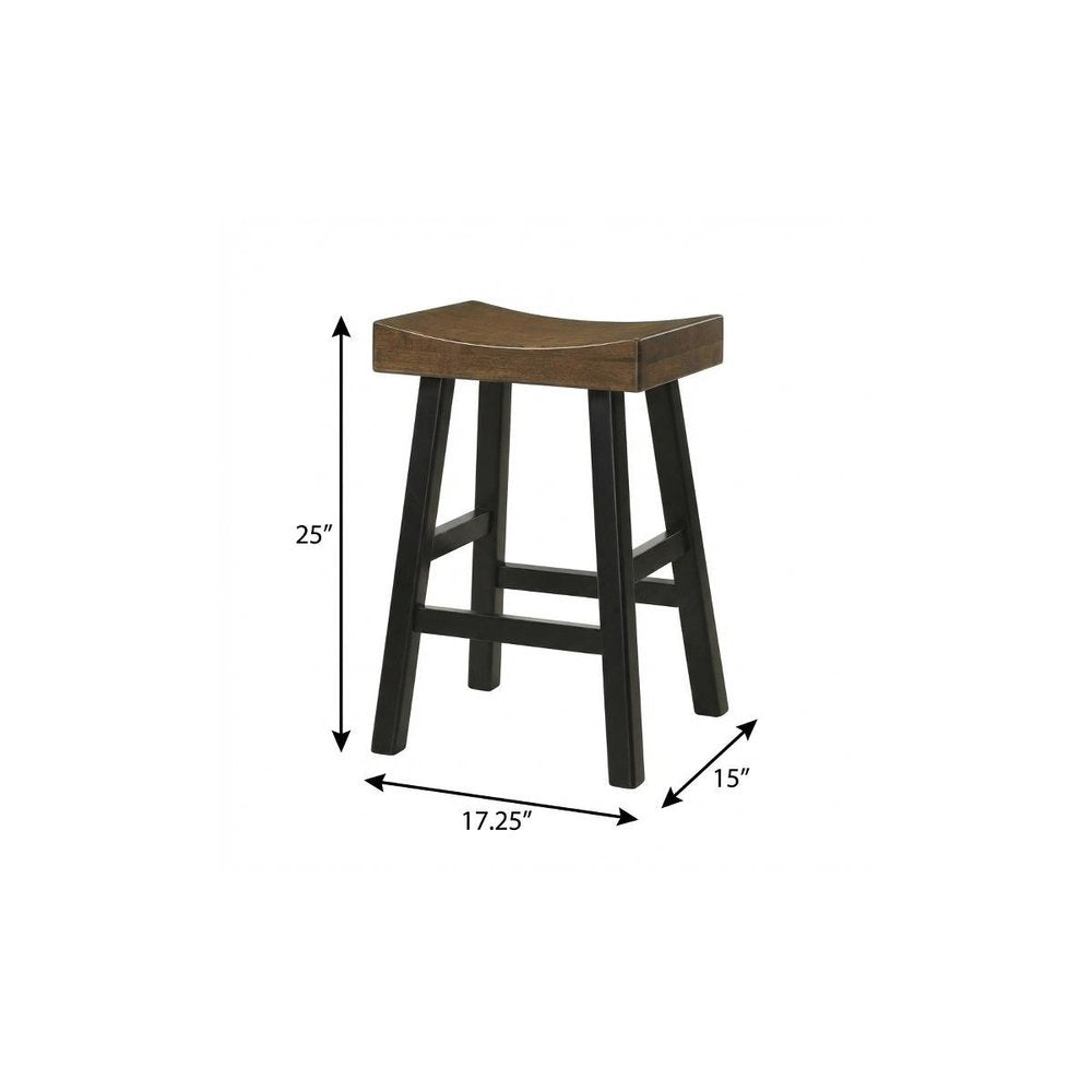 Brown and Black Solid Wood Backless Counter Height Bar Chair - 25-inch