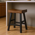 Brown and Black Solid Wood Backless Counter Height Bar Chair - 25-inch