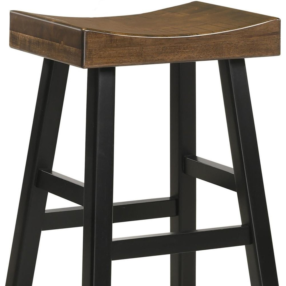 Brown and Black Solid Wood Backless Counter Height Bar Chair - 25-inch