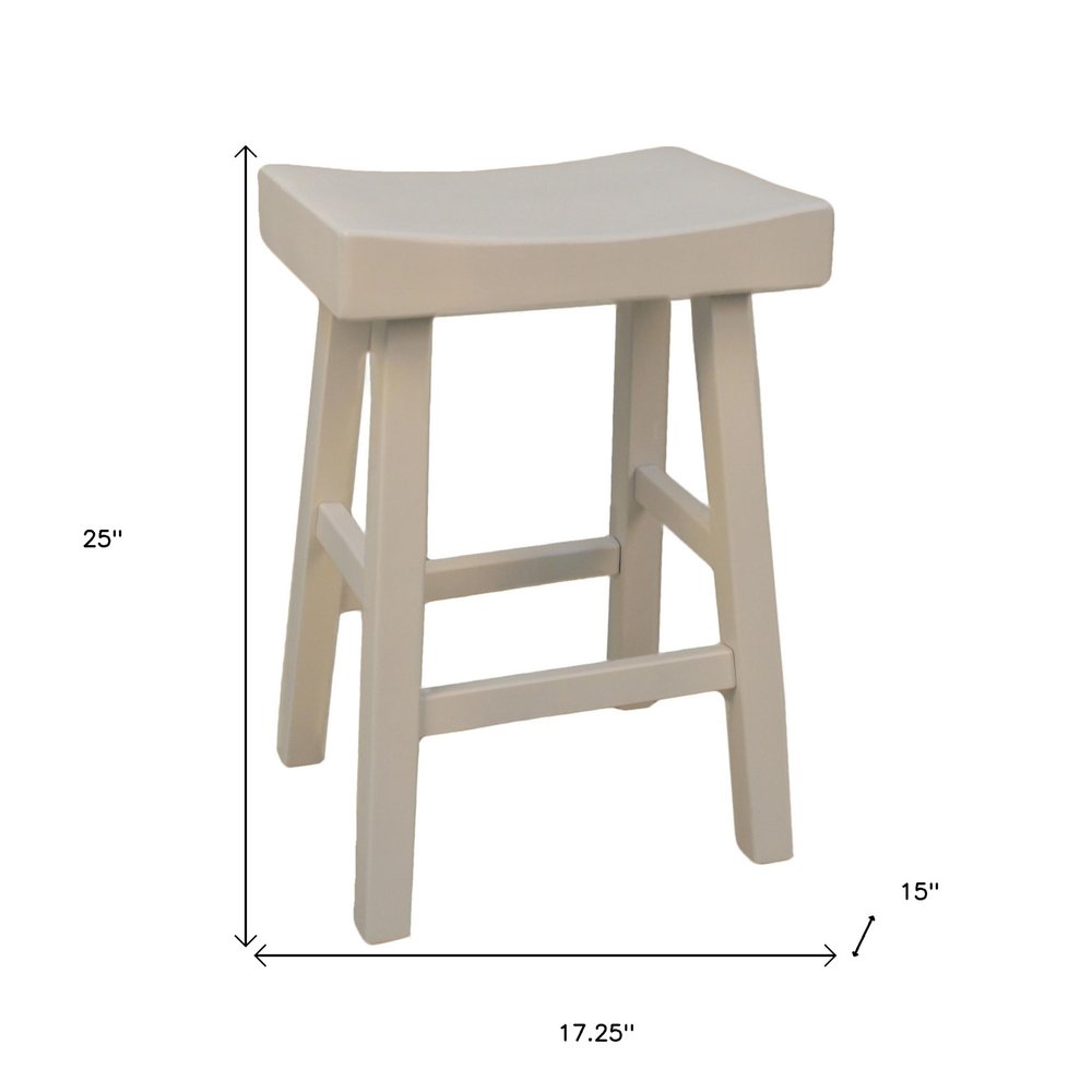 Antiqued White Solid Wood Backless Counter Height Bar Chair - 25-inch
