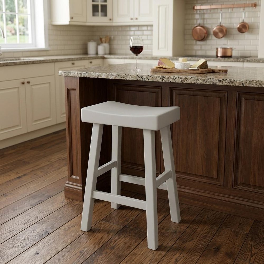 Antiqued White Solid Wood Backless Counter Height Bar Chair - 25-inch