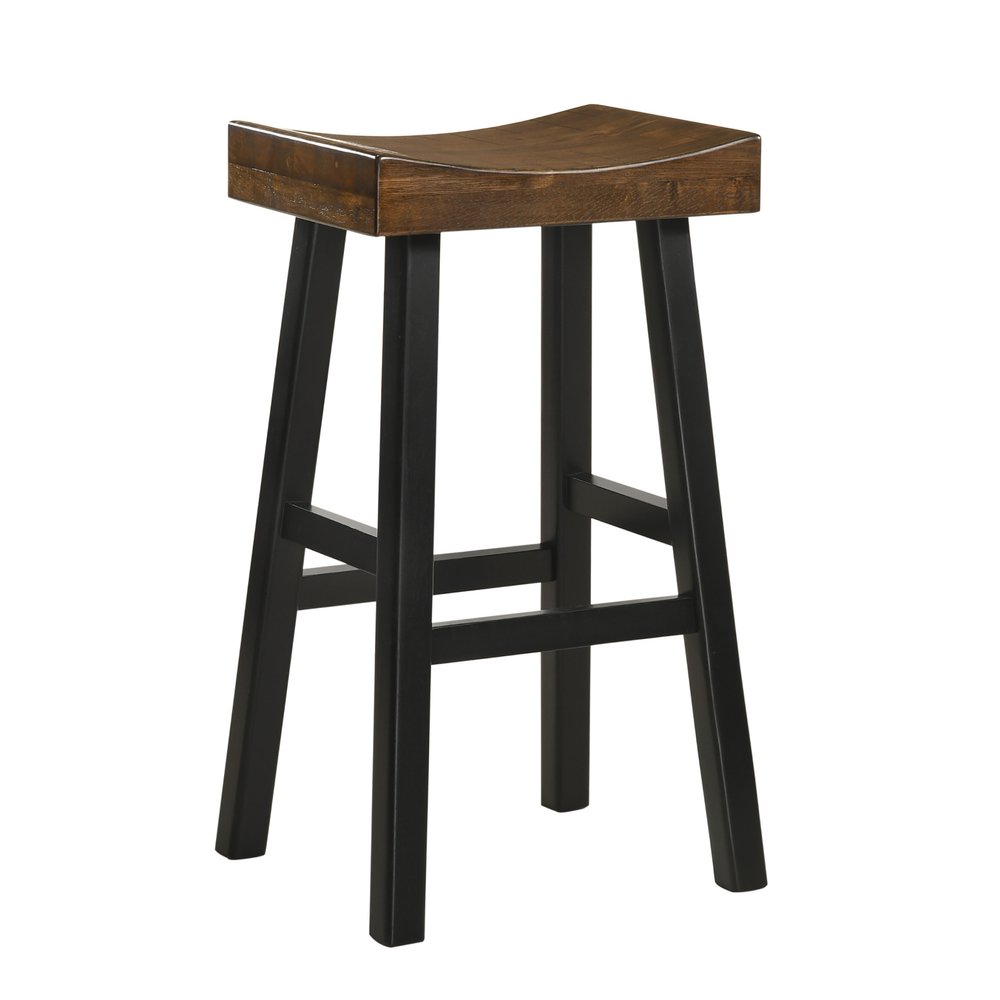Brown and Black Solid Wood Backless Bar Height Bar Chair - 30-inch
