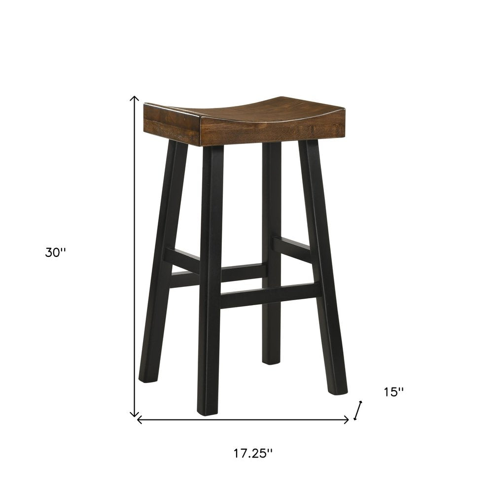 Brown and Black Solid Wood Backless Bar Height Bar Chair - 30-inch