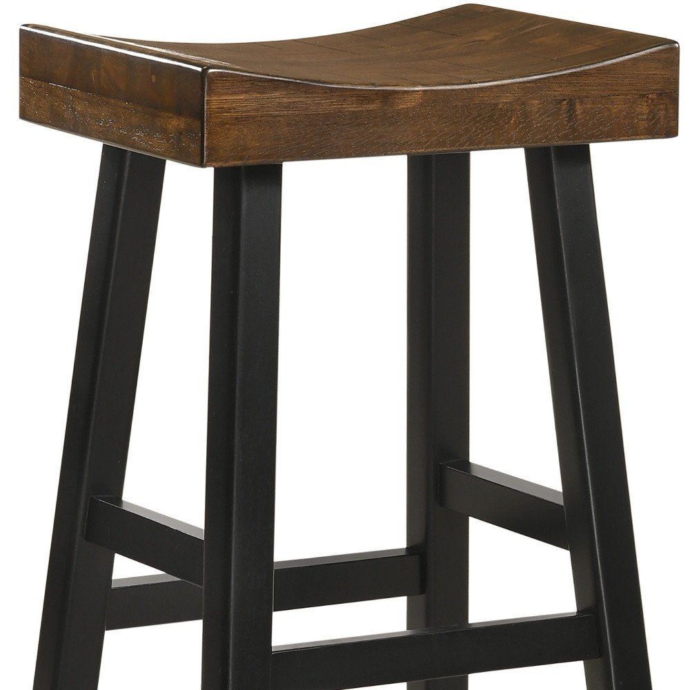 Brown and Black Solid Wood Backless Bar Height Bar Chair - 30-inch