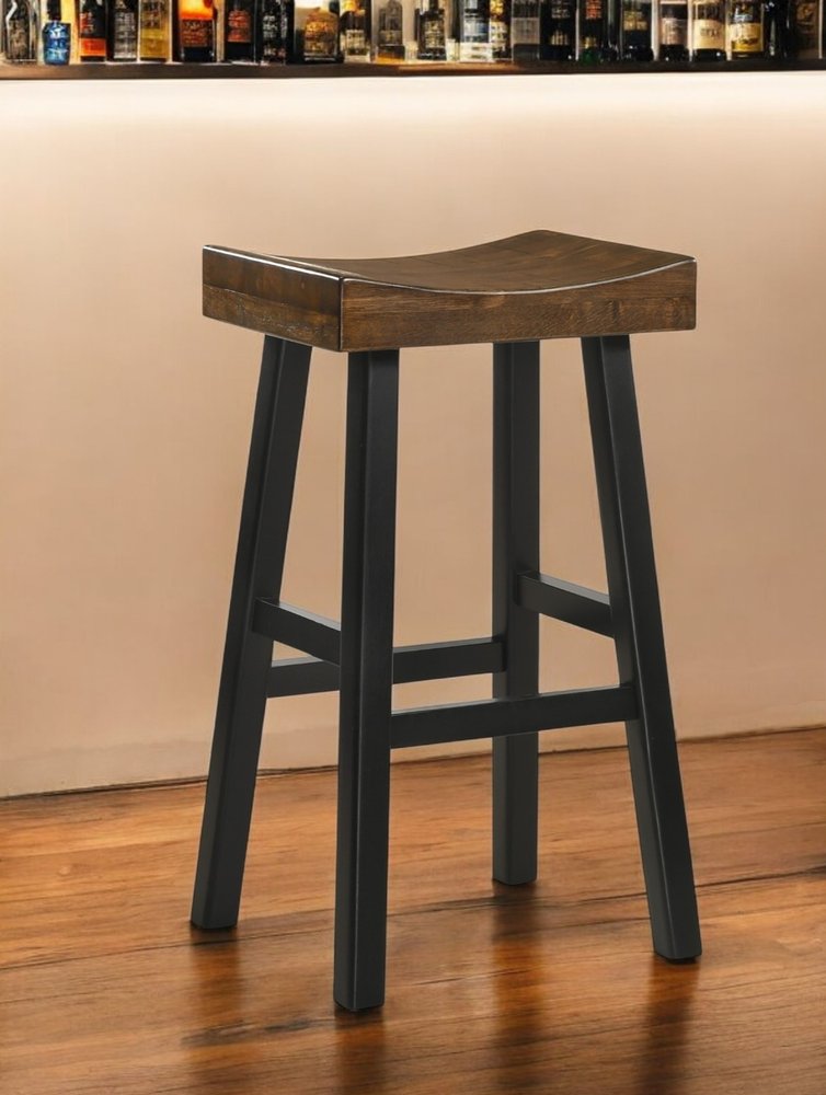 Brown and Black Solid Wood Backless Bar Height Bar Chair - 30-inch