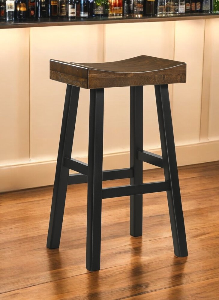 Brown and Black Solid Wood Backless Bar Height Bar Chair - 30-inch