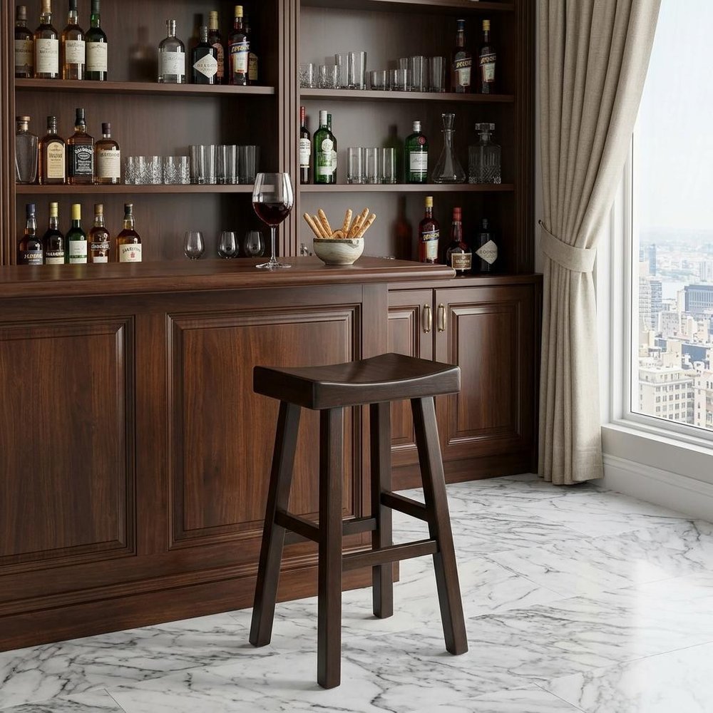 Espresso Solid Wood Backless Bar Height Bar Chair - 30-inch