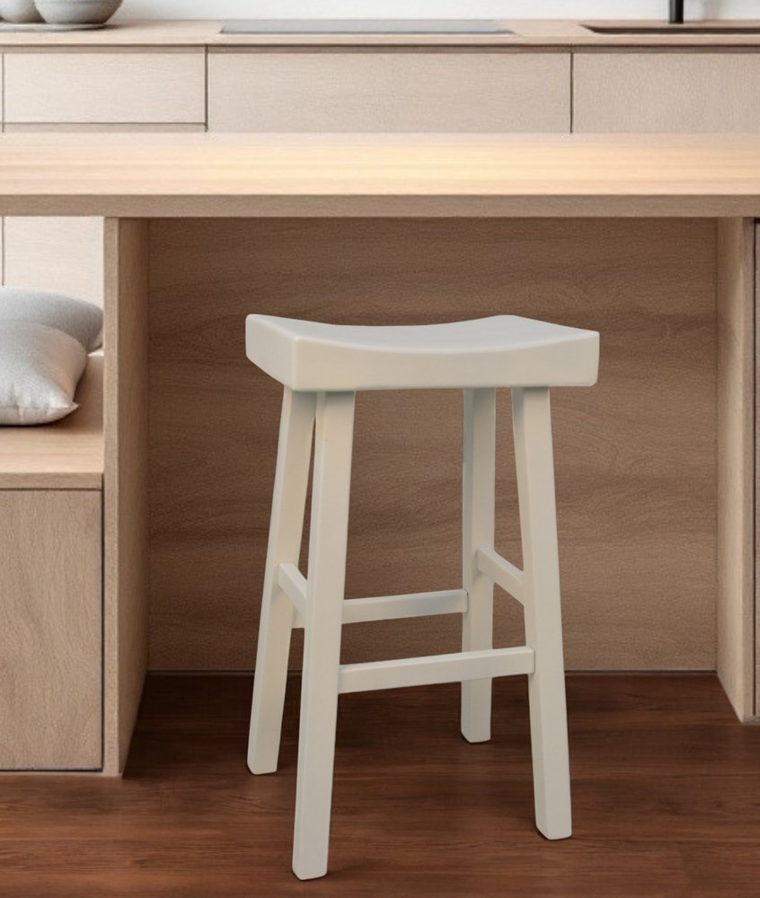 White Solid Wood Backless Bar Height Bar Chair - 30-inch
