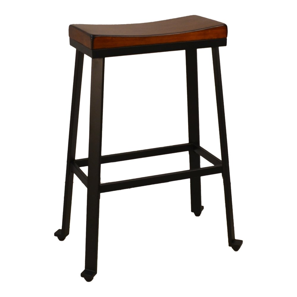 Chestnut and Black Steel Backless Bar Height Bar Chair - 30-inch