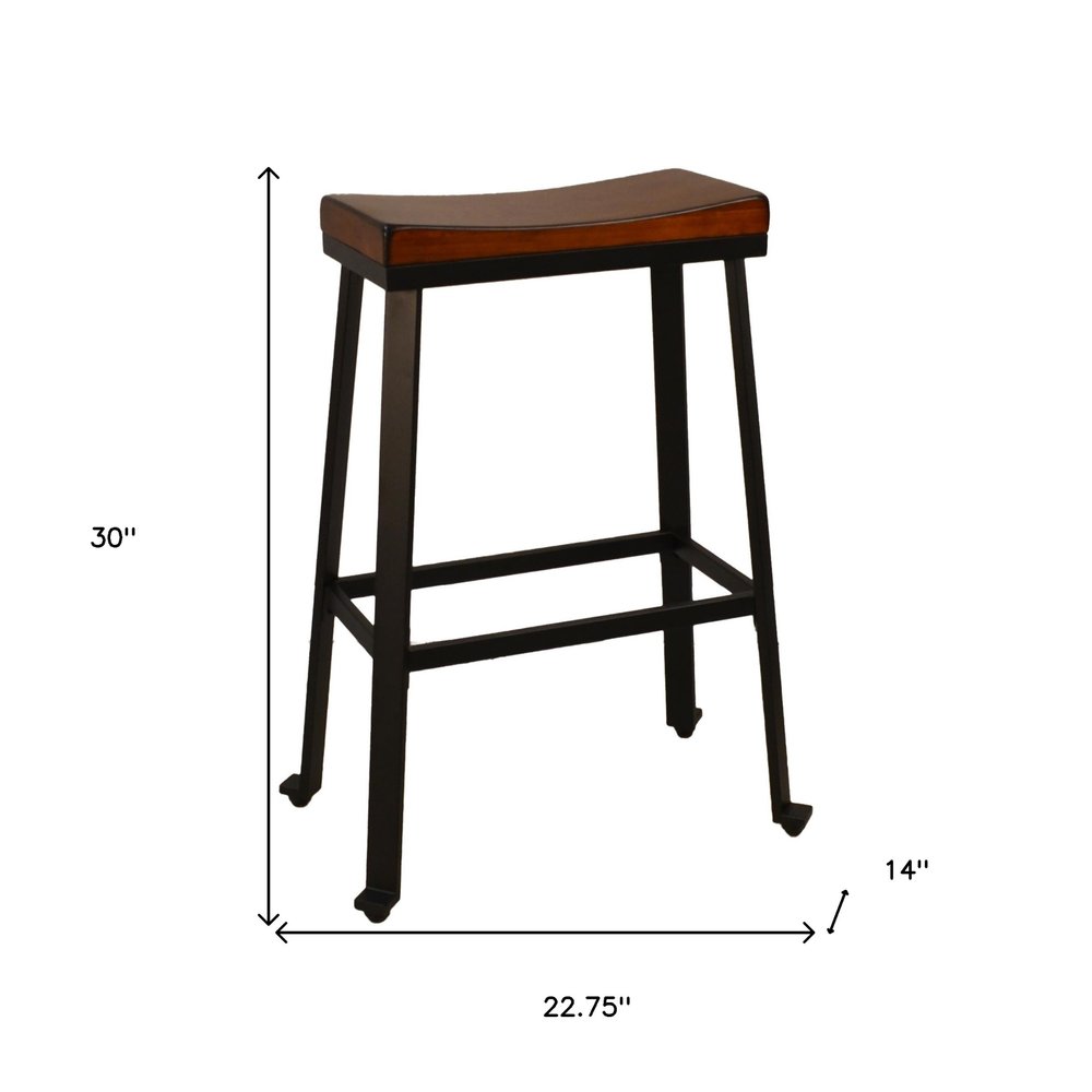 Chestnut and Black Steel Backless Bar Height Bar Chair - 30-inch