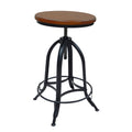 Chestnut and Black Steel Swivel Backless Adjustable Height Bar Chair