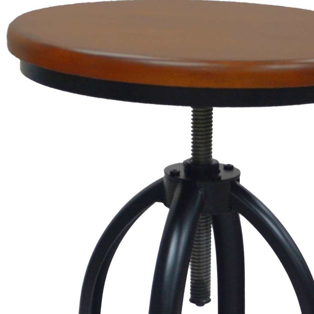 Chestnut and Black Steel Swivel Backless Adjustable Height Bar Chair