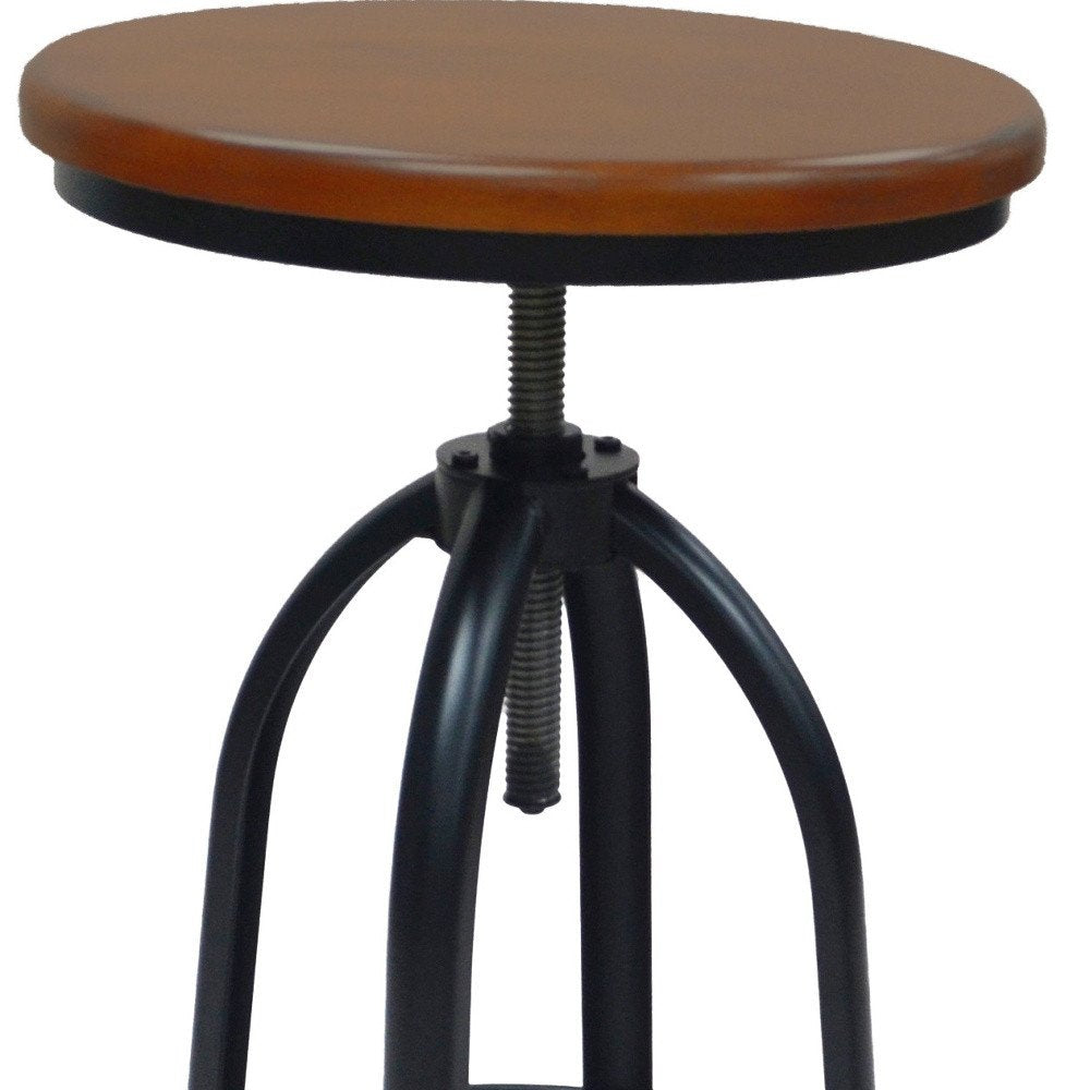 Chestnut and Black Steel Swivel Backless Adjustable Height Bar Chair