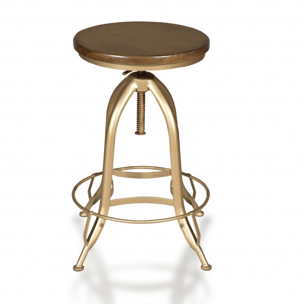 Brown and Gold Steel Swivel Backless Adjustable Height Bar Chair