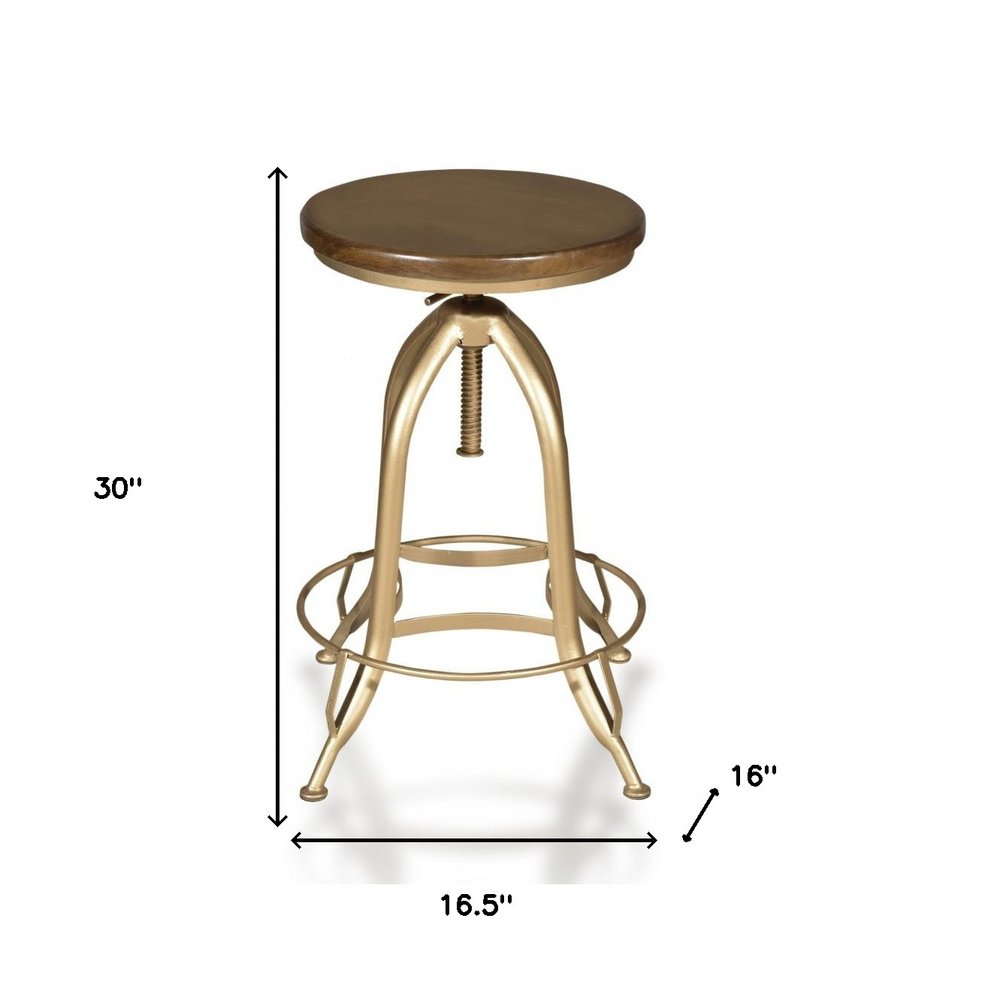 Brown and Gold Steel Swivel Backless Adjustable Height Bar Chair