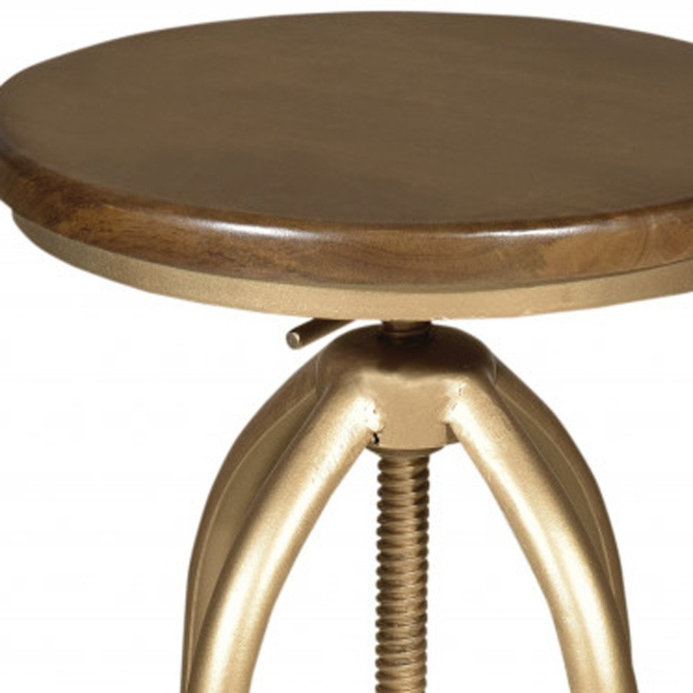 Brown and Gold Steel Swivel Backless Adjustable Height Bar Chair