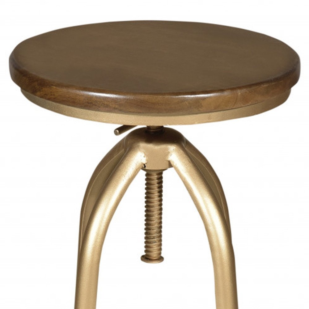 Brown and Gold Steel Swivel Backless Adjustable Height Bar Chair