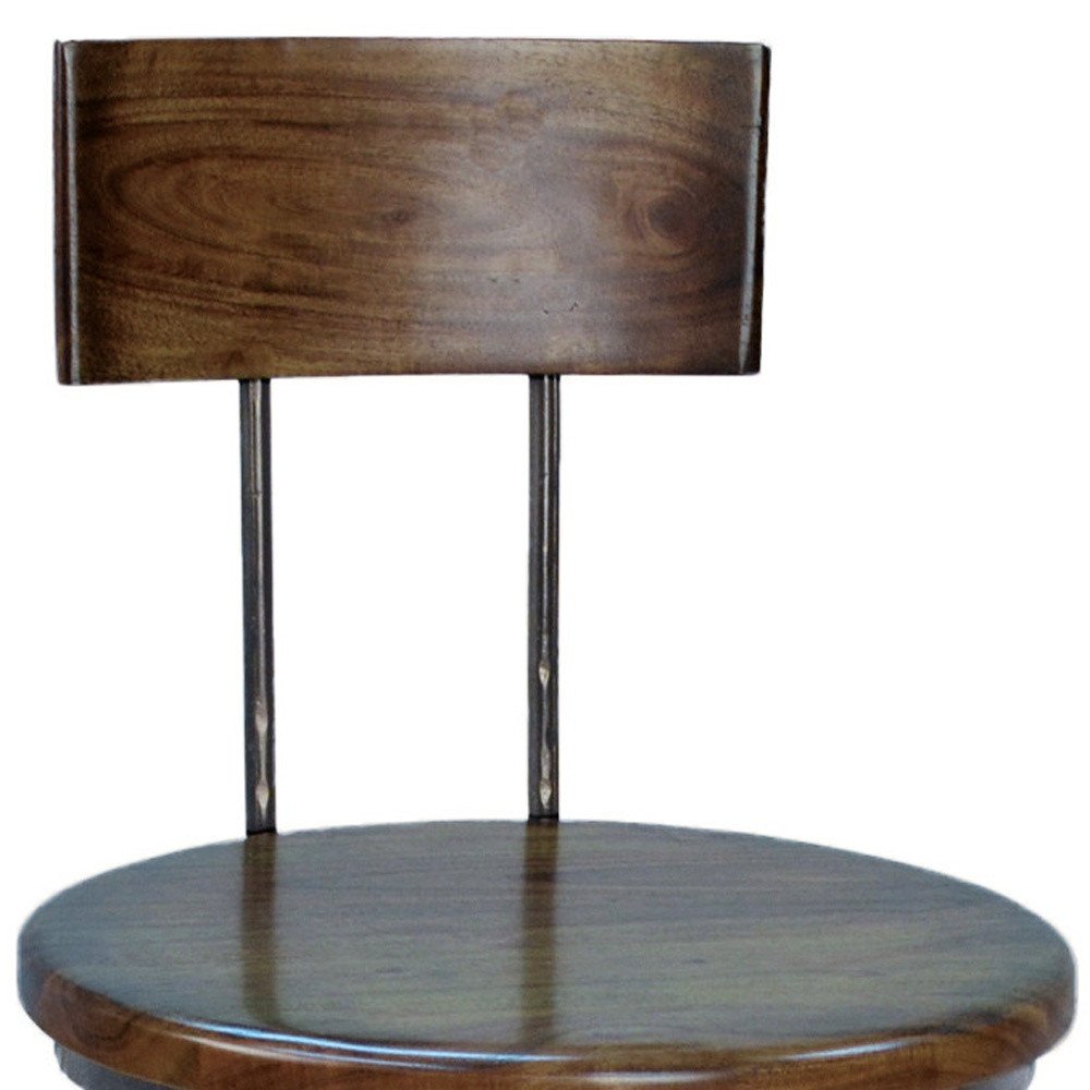 Chestnut and Black Steel Swivel Low Back Adjustable Height Bar Chair