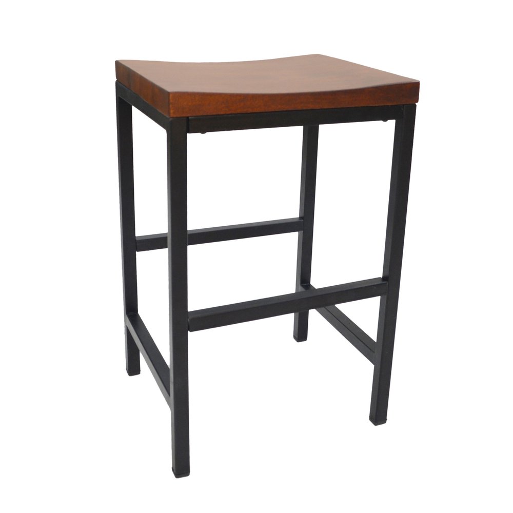 Chestnut and Black Steel Backless Counter Height Bar Chair - 24-inch
