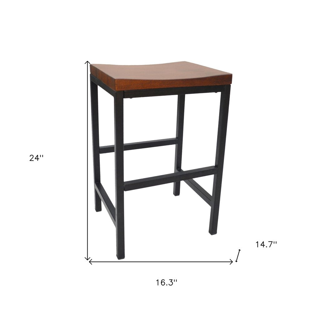 Chestnut and Black Steel Backless Counter Height Bar Chair - 24-inch