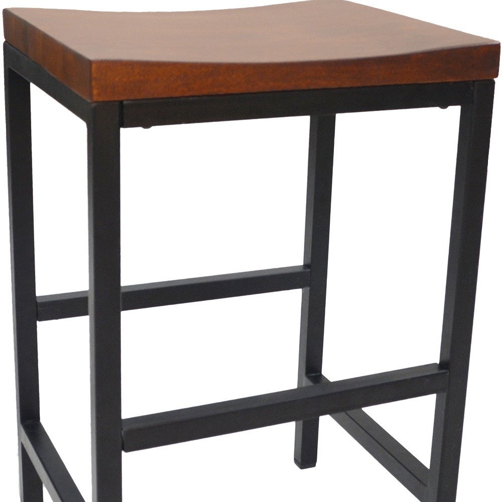 Chestnut and Black Steel Backless Counter Height Bar Chair - 24-inch