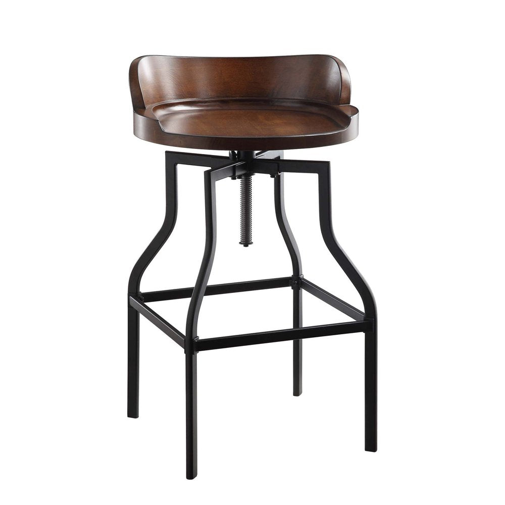 Chestnut and Black Steel Swivel Backless Adjustable Height Bar Chair