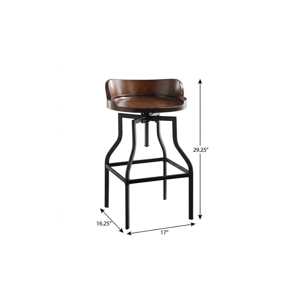 Chestnut and Black Steel Swivel Backless Adjustable Height Bar Chair