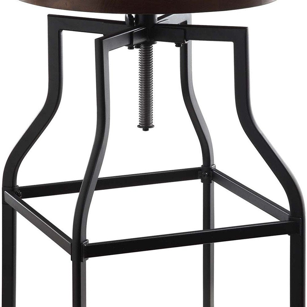 Chestnut and Black Steel Swivel Backless Adjustable Height Bar Chair