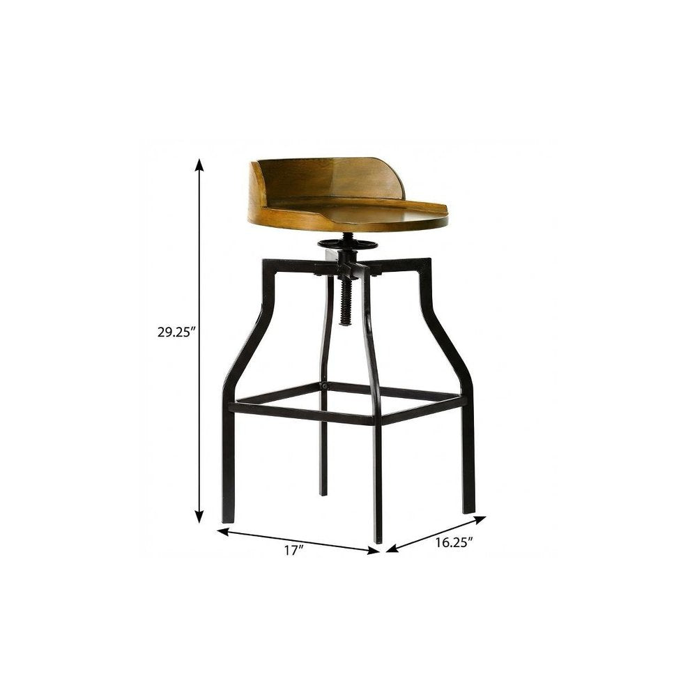 Chestnut and Black Steel Swivel Backless Adjustable Height Bar Chair