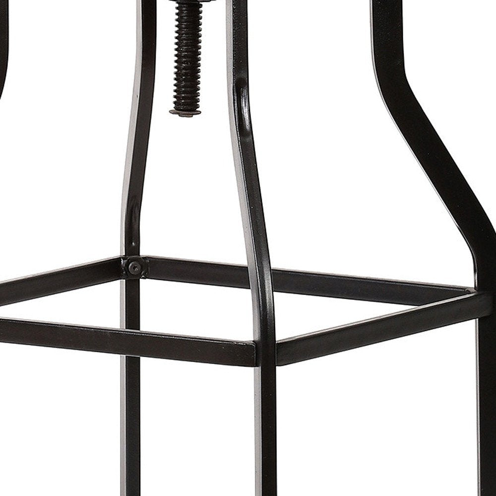 Chestnut and Black Steel Swivel Backless Adjustable Height Bar Chair