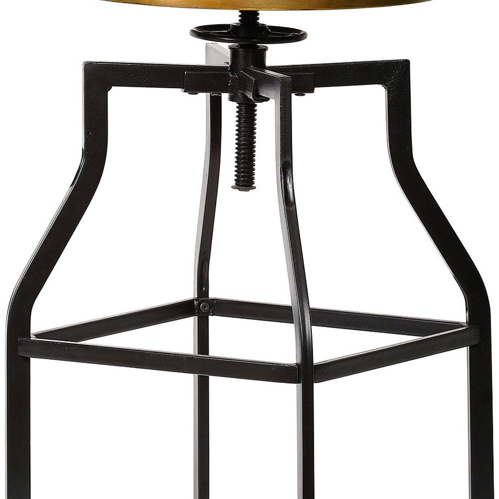 Chestnut and Black Steel Swivel Backless Adjustable Height Bar Chair