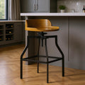 Chestnut and Black Steel Swivel Backless Adjustable Height Bar Chair