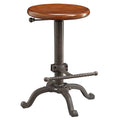 Chestnut and Gray Steel Swivel Backless Adjustable Height Bar Chair