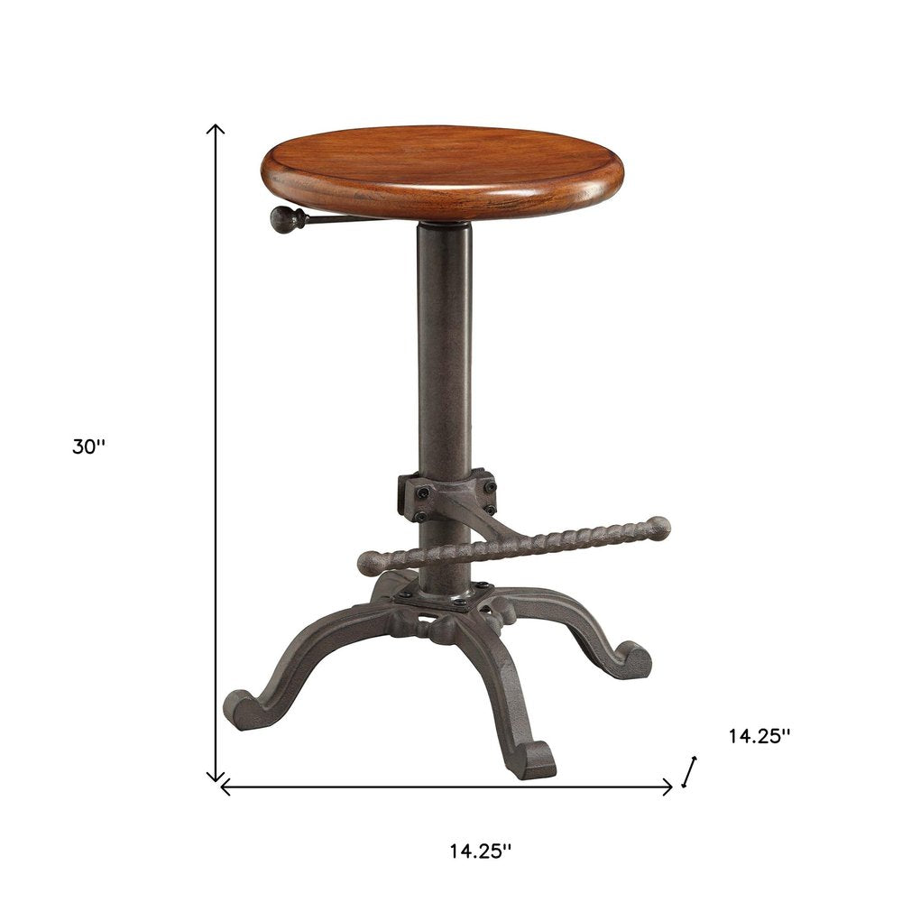 Chestnut and Gray Steel Swivel Backless Adjustable Height Bar Chair