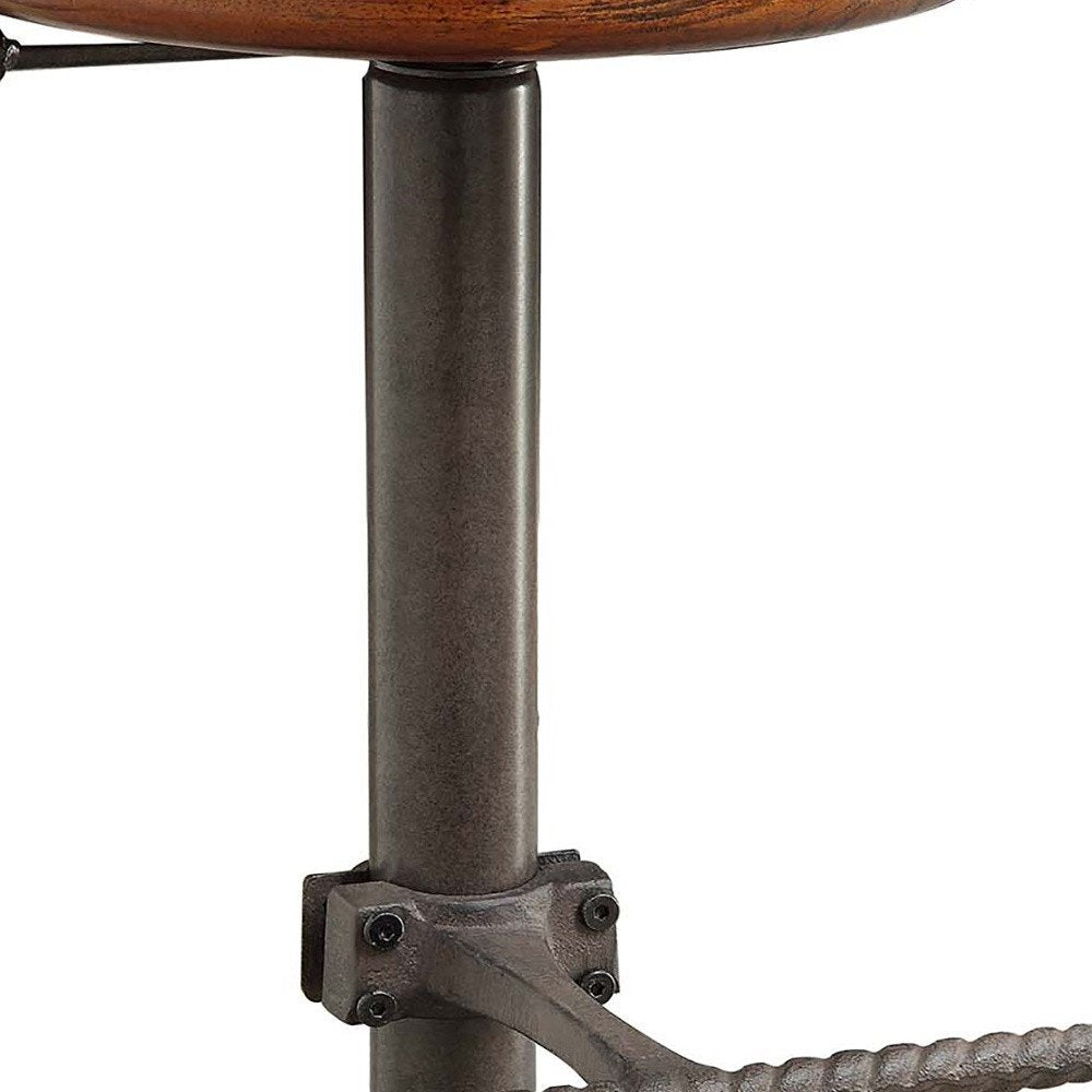 Chestnut and Gray Steel Swivel Backless Adjustable Height Bar Chair