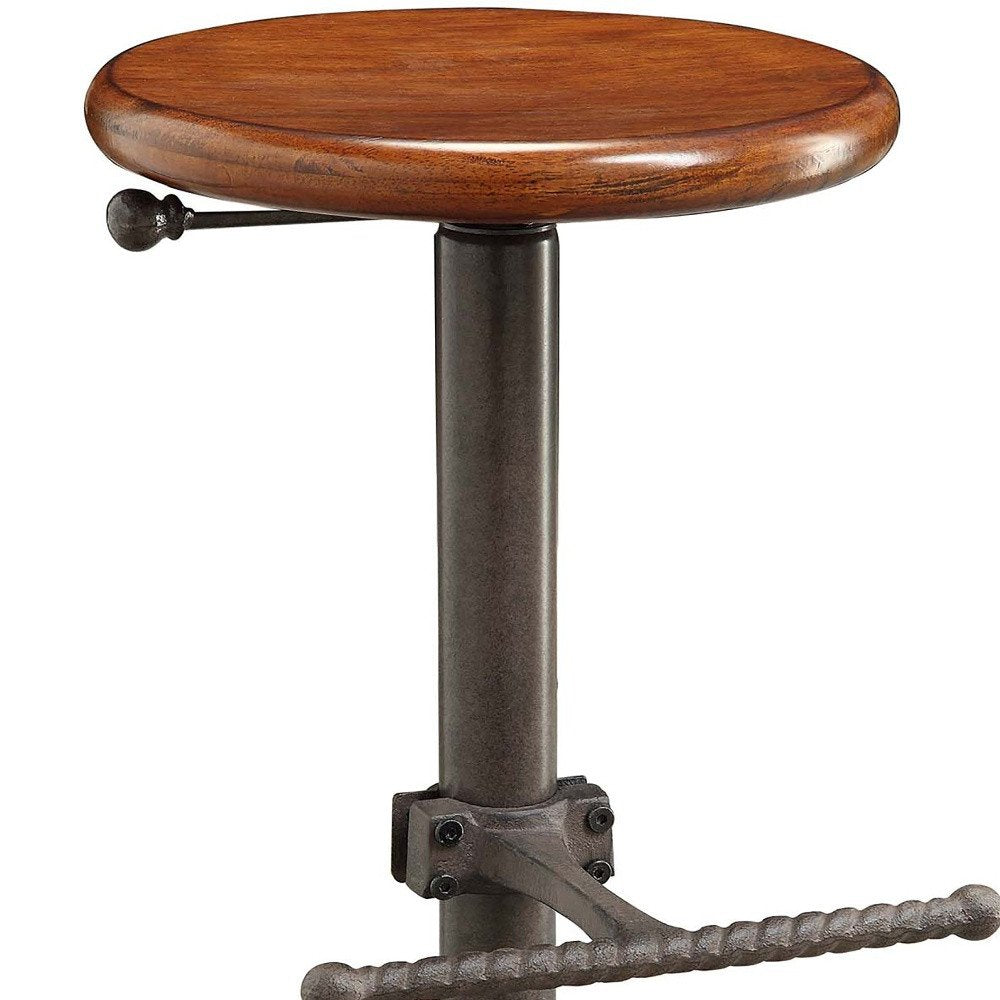 Chestnut and Gray Steel Swivel Backless Adjustable Height Bar Chair