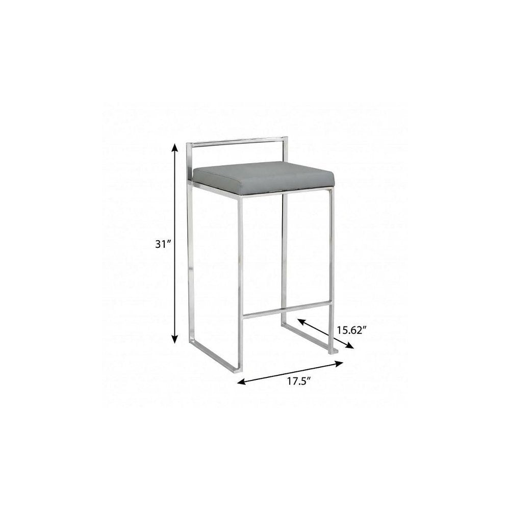 Gray and Silver Faux Leather and Solid Wood Backless Bar Height Bar Chair