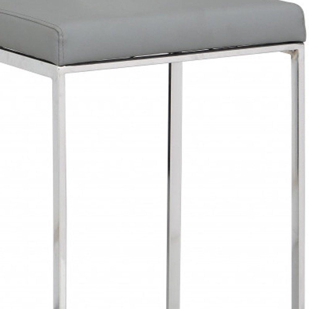 Gray and Silver Faux Leather and Solid Wood Backless Bar Height Bar Chair