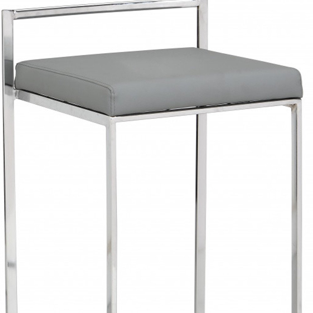 Gray and Silver Faux Leather and Solid Wood Backless Bar Height Bar Chair