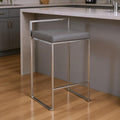 Gray and Silver Faux Leather and Solid Wood Backless Bar Height Bar Chair