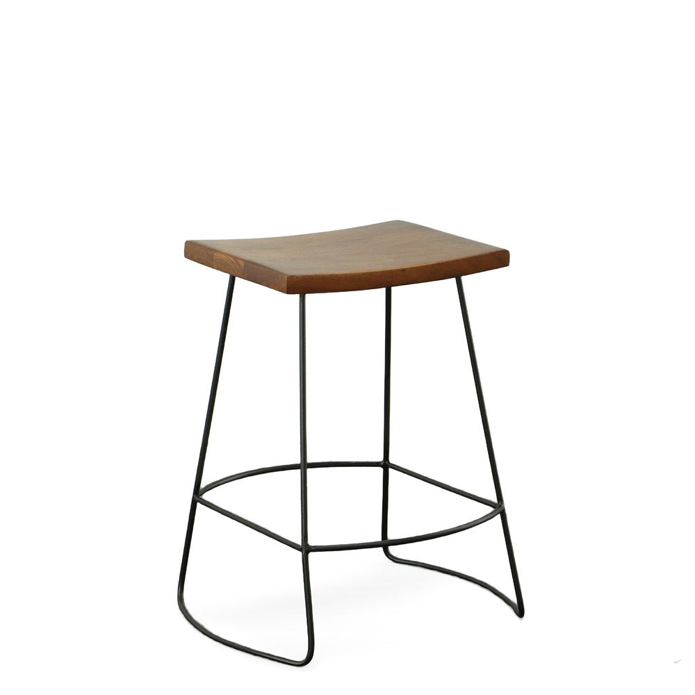 Set of Two 25 Chestnut and Black Solid Wood and Steel Backless Counter Height Bar Chairs