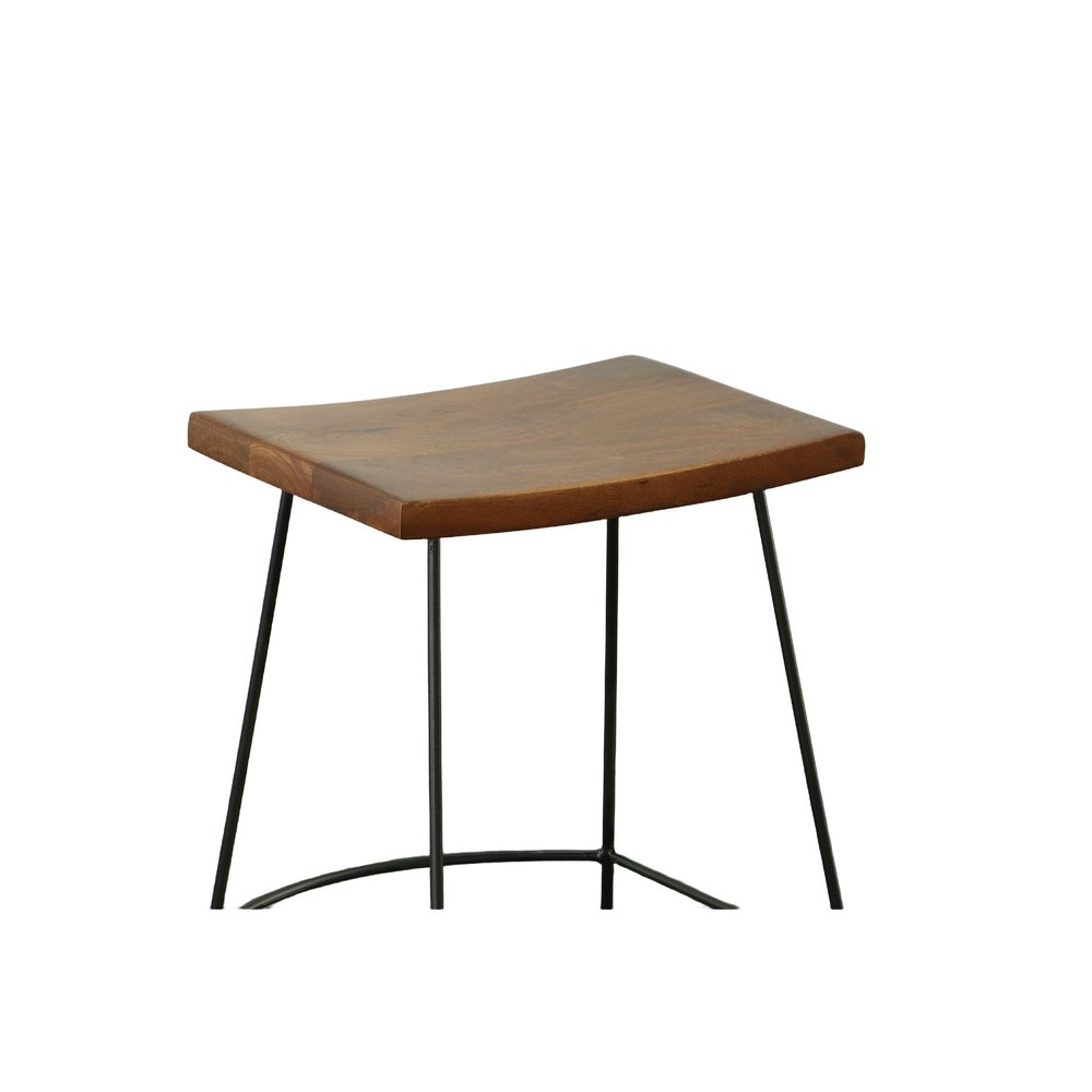 Set of Two 25 Chestnut and Black Solid Wood and Steel Backless Counter Height Bar Chairs