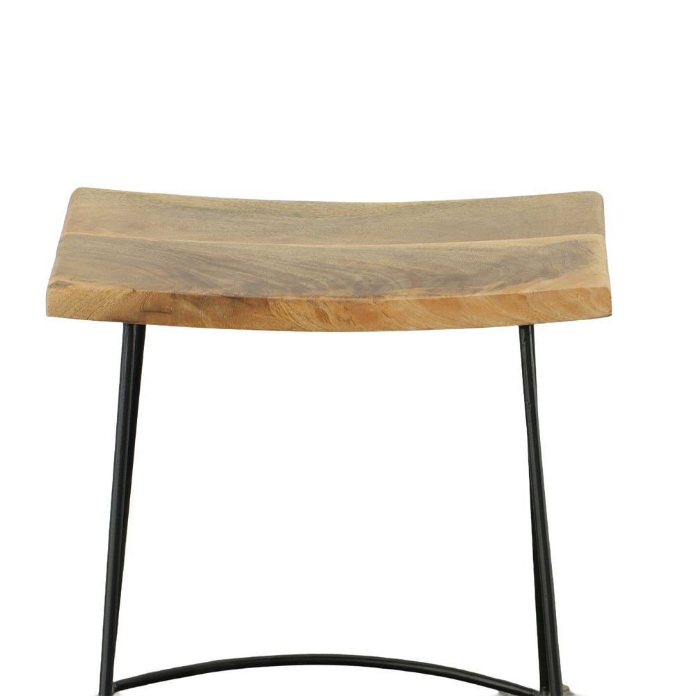 Set of Two 25 Natural and Black Solid Wood and Steel Backless Counter Height Bar Chairs