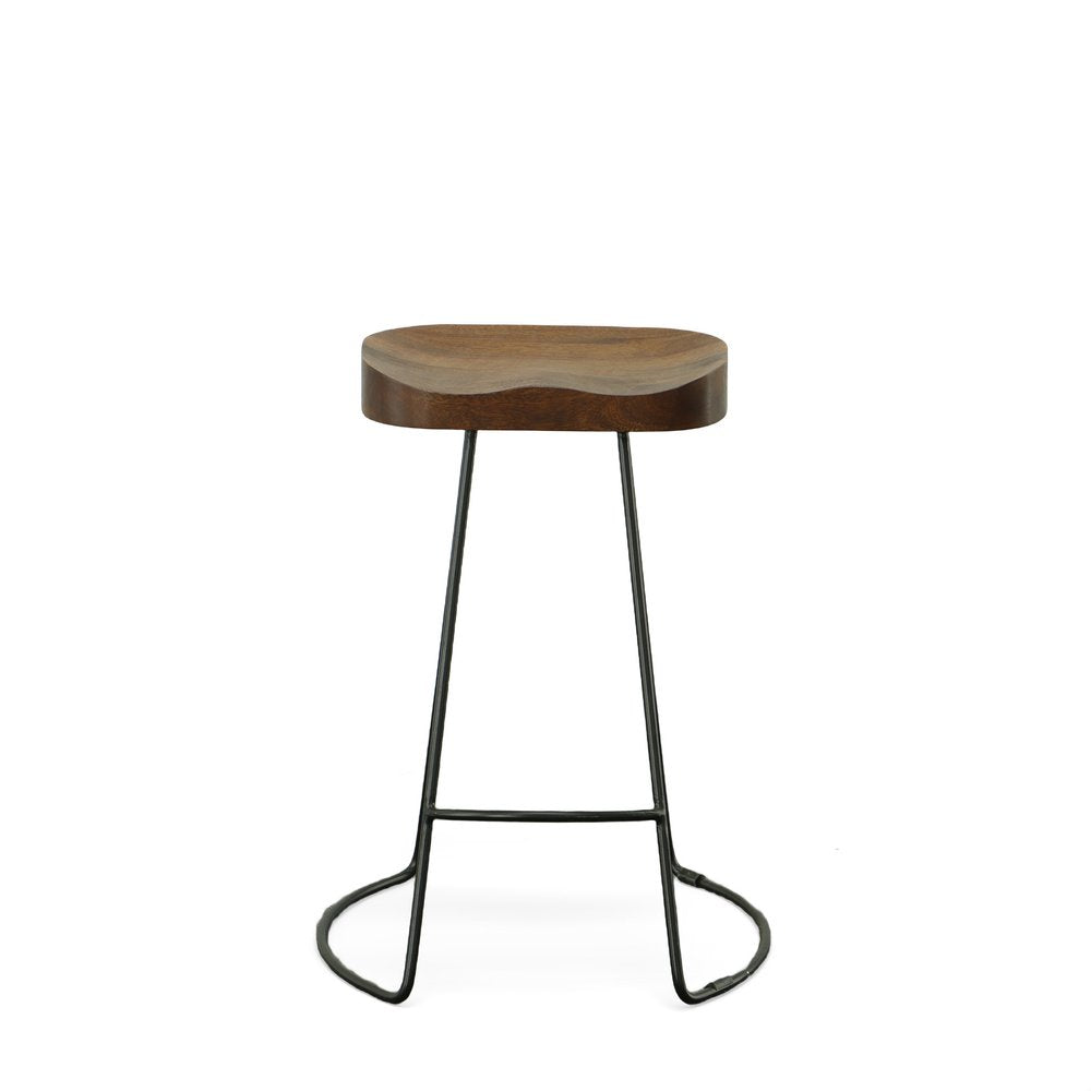 Set of Two 25 Chestnut and Black Solid Wood and Steel Backless Counter Height Bar Chairs
