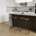 Set of Two 25 Chestnut and Black Solid Wood and Steel Backless Counter Height Bar Chairs