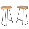 Set of Two 25 Natural and Black Solid Wood and Steel Backless Counter Height Bar Chairs