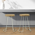 Set of Two 25 Natural and White Solid Wood and Steel Backless Counter Height Bar Chairs