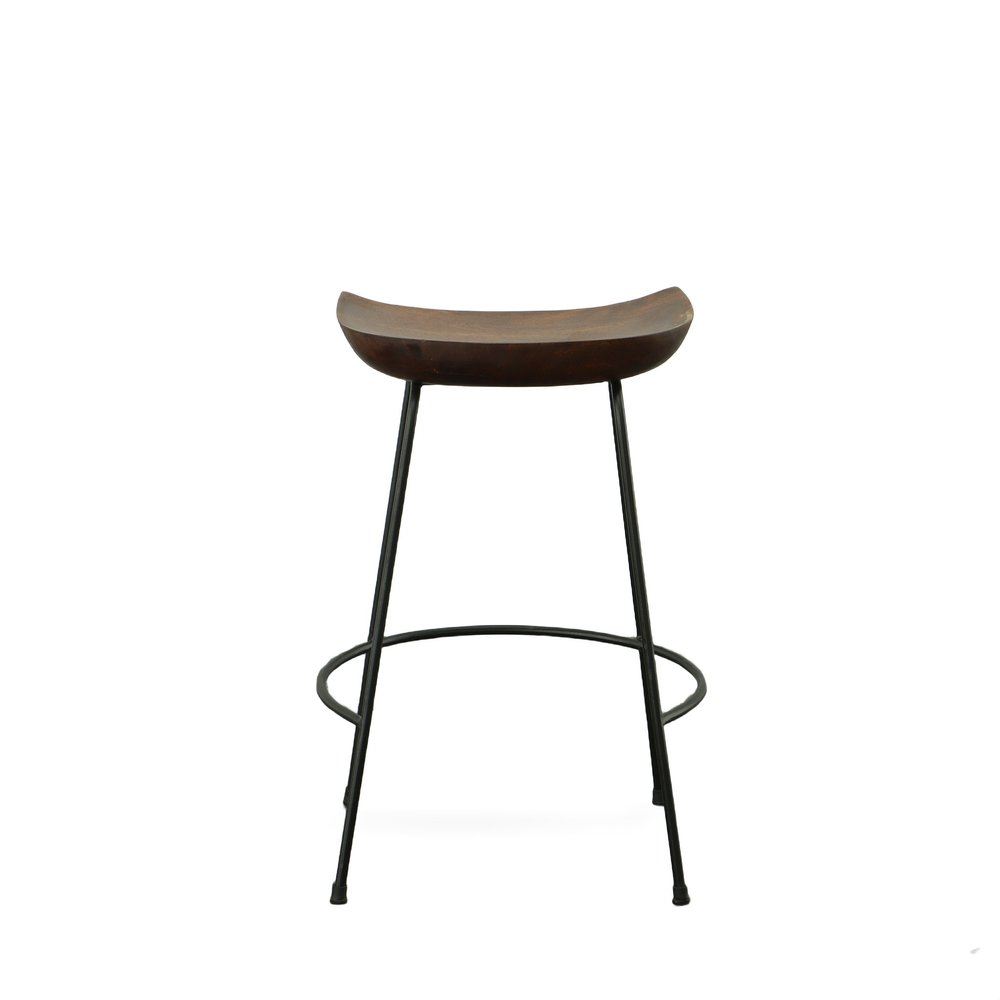 Set of Two 25 Chestnut and Black Solid Wood and Steel Backless Counter Height Bar Chairs