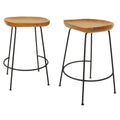 Set of Two 25 Natural and Black Solid Wood and Steel Backless Counter Height Bar Chairs