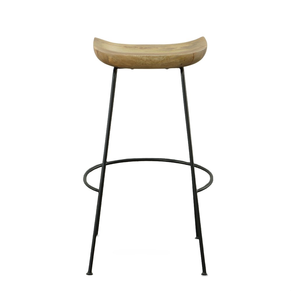 Set of Two 31 Natural and Black Solid Wood and Steel Backless Bar Height Bar Chairs